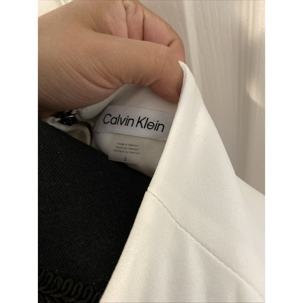 Calvin Klein Beige & White ClassyColorblock Fit & Flare Midi Dress Belted Size 6 - Picture 3 of 8